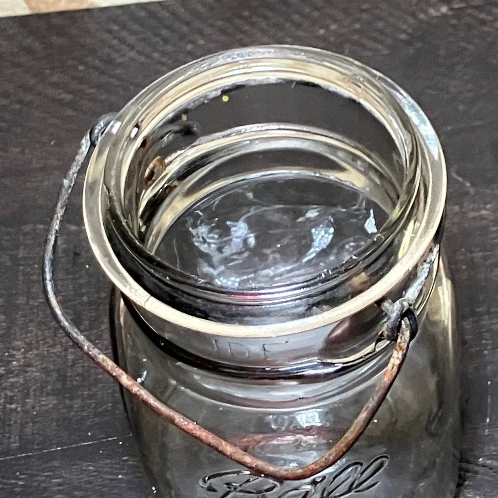 Ball Ideal Canning Jar Clear Glass Good Vintage Wire Bail Handle Embossed Logo